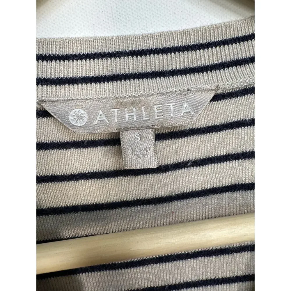Athleta Retreat Striped V-Neck Sweater Silk/Cashmere Size Small